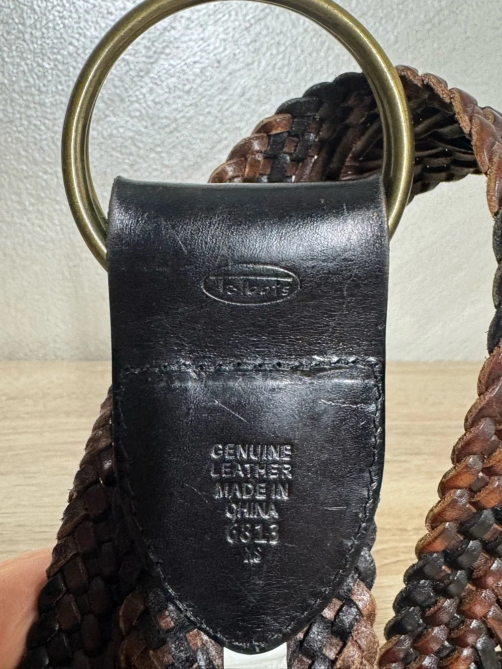 Vintage Talbots Wide Woven Variegated Leather Belt Double Round Brass Closure XS